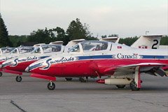 My lucky day! I stopped at Barrie/Simcoe Regional Airport (CNB9) to pick up a friend to go to the 2006 Canadian Aviation Expo, and the Canadian Forces' Snowbirds happened to be parked there.