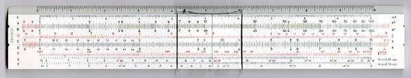Front of the Faber-Castell 111/38 Stadia 360° slide rule.