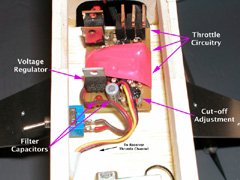 A BEC-equipped analog ESC. The cut-off voltage in this design is set by a trimmer potentiometer.