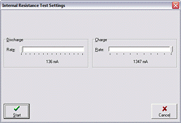 The Internal Resistance Test Settings dialog.