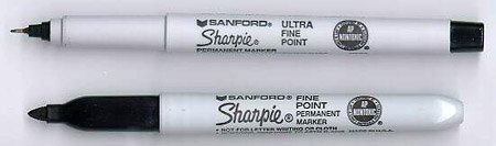 Sharpie® fine and ultra-fine point markers.