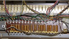 The vibrato delay line consists of capacitors and inductors (not visible) which delay and filter the signal.