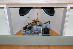 Yamaha BK-20B main amplifier in the rightmost speaker enclosure.