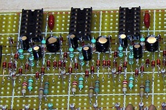 Close up of some of the new string and piano keying circuits, which are on a separate board.