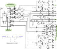 PAiA's note-block schematic, with my modifications highlighted. Also shown is my square wave to flute voice filter.