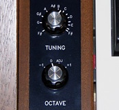 Octave selection and tuning controls on the left cheek block.
