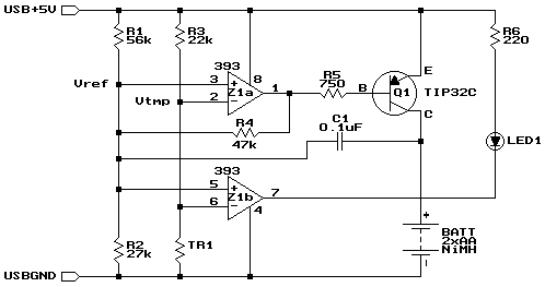 USB powered AA charger schematic.