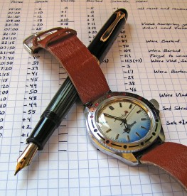 My Pelikan 140 and a Soviet-era Russian mechanical watch.