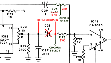 The output filter is inserted in place of the output coupling capacitor.