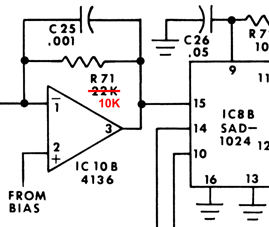 Changing R71 (and R81) reduces the intermediate filter gain to unity, and raises the cut-off frequency to 16kHz.