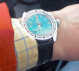 Vostok Generalskie as I received it, with paratrooper dial and cheap leather strap.