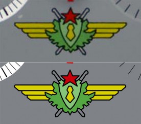 Original photo of the emblem on top, and traced artwork below.