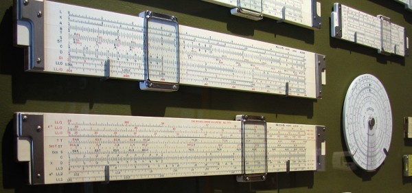 A few of my slide rules in their new display case.