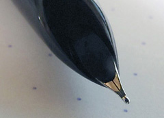 A view from the bottom, showing the feed and nib.
