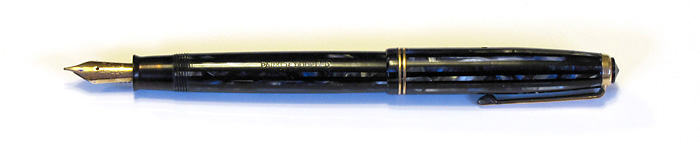 Parker Striped Duofold Jr. with a 14K Gold Fine Nib, from 1942.