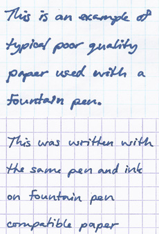 Hero 616 with Waterman Blue-Black ink on bad and good paper. Very bad feathering is apparent on the bad paper (click to enlarge).