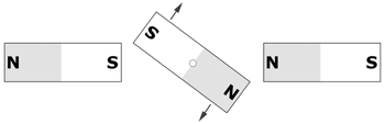 Figure 3. If we magically reverse the poles of the central magnet just before it comes to rest, it will keep turning.