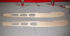 A plywood (top) and balsa (bottom) version of the <I>Mid*Star 40</I> fuselage side. The kit-supplied plywood side weighs 2.9 oz. The balsa version weighs 0.8 oz. Replacing both sides, the top, and the bottom with balsa will save about half a pound.