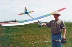 My 100-inch Sig Riser 100, powered by a Kyosho Magnetic Mayhem motor, 3.5:1 gearbox, a 15x12 folding propeller, and seven 2000mAh cells.