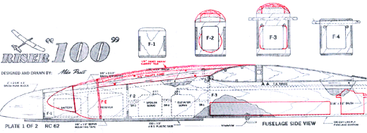 Modifications (in red) to the Riser 100 plan to accommodate the motor and power battery.