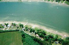 The Spring Creek area of Conestogo lake, from about 1000ft, looking south. The flat green area is our back field.