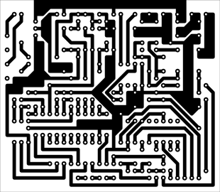 <i>BattMan II</i> printed circuit board layout. Actual size is 3.1" x 2.7".