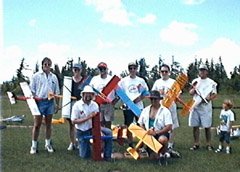 These are the entrants in the Speed 400 "Piker" class pylon racing. From left to right: Andre W., Glen Nikolaiko, Martin Irvine, John Werner, Rob Pike, ???, me, and Jean-Claude ???.