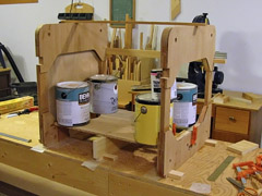 Seat glued in place and "clamped" with paint cans.