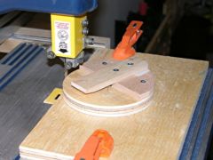 After assembly, the platform was cut to shape by rotating it on the bandsaw.
