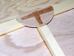 One of the semi-circular gussets, glued and nailed in place.