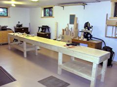 The completed 16' by 2' workbench.