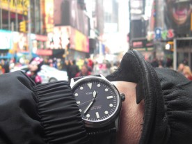 Checking the time in Times Square.