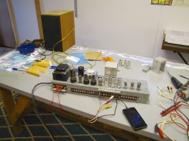 On the bench with a speaker connected to the output, and Klaus Wunderlich to the input.